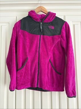 The North Face Pink Black Fleece Hooded Zip Up Sweater Jacket Size 14/16 Large